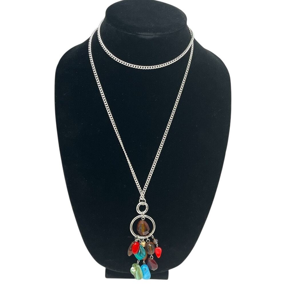Charter Club Silver Tone Multicolor Bead Cluster Pendant Necklace NWT $69.95